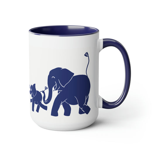 Elephant train Two-Tone Coffee Mugs, 15oz