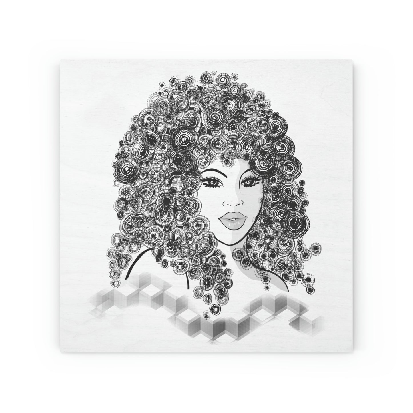 Girl with curls Art on Wood Canvas