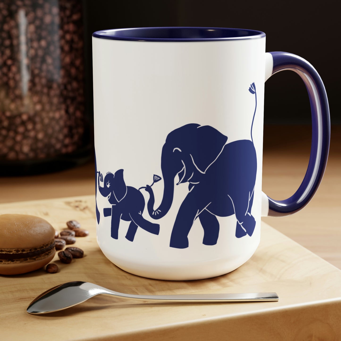 Elephant train Two-Tone Coffee Mugs, 15oz