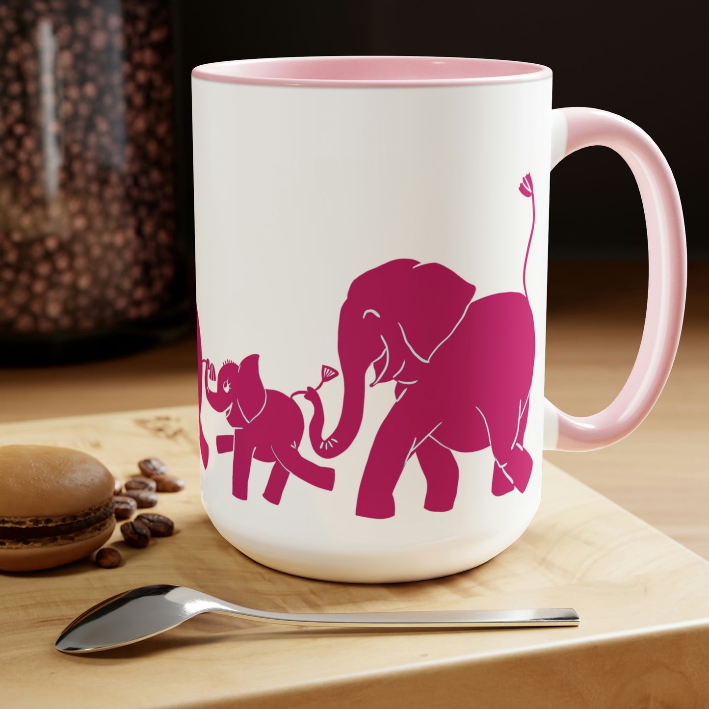 Elephant train Two-Tone Coffee Mugs, 15oz