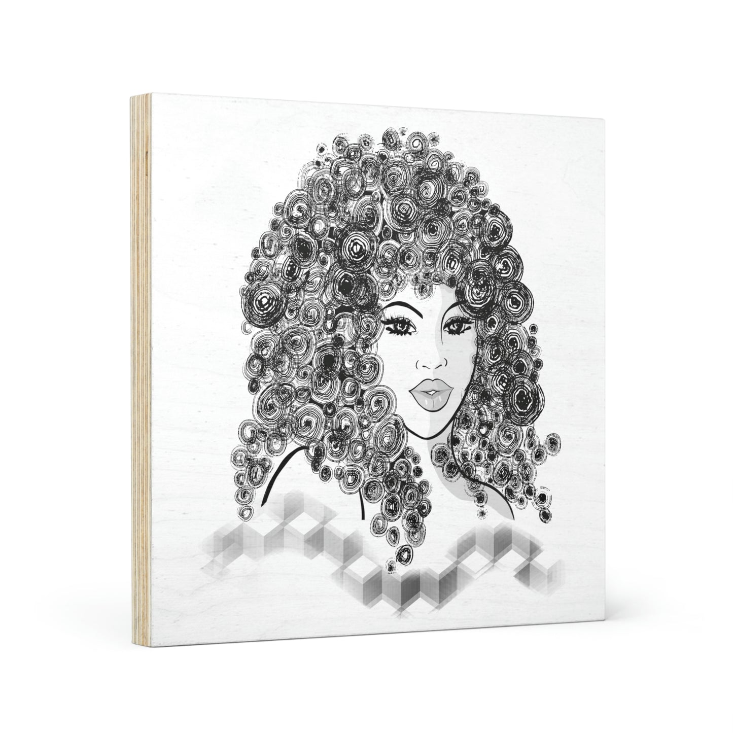 Girl with curls Art on Wood Canvas