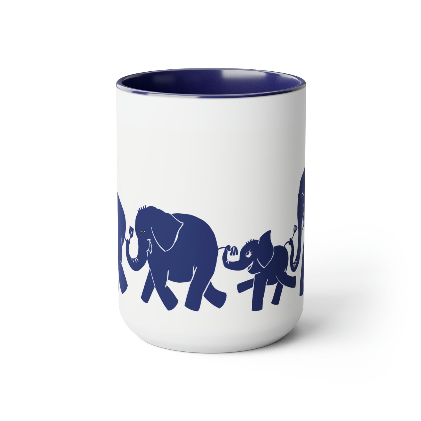 Elephant train Two-Tone Coffee Mugs, 15oz