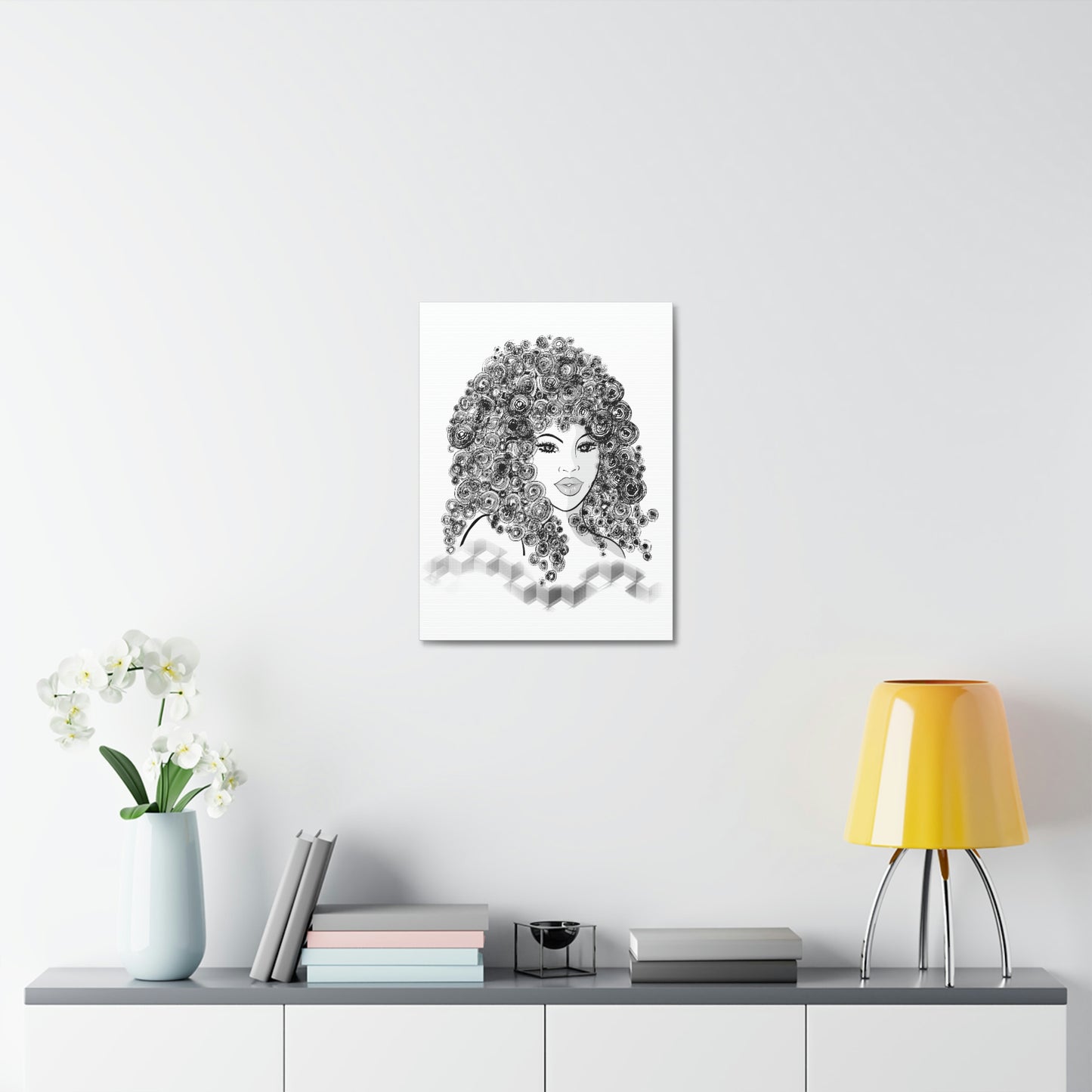 Girl with curls Art on Stretched Canvas