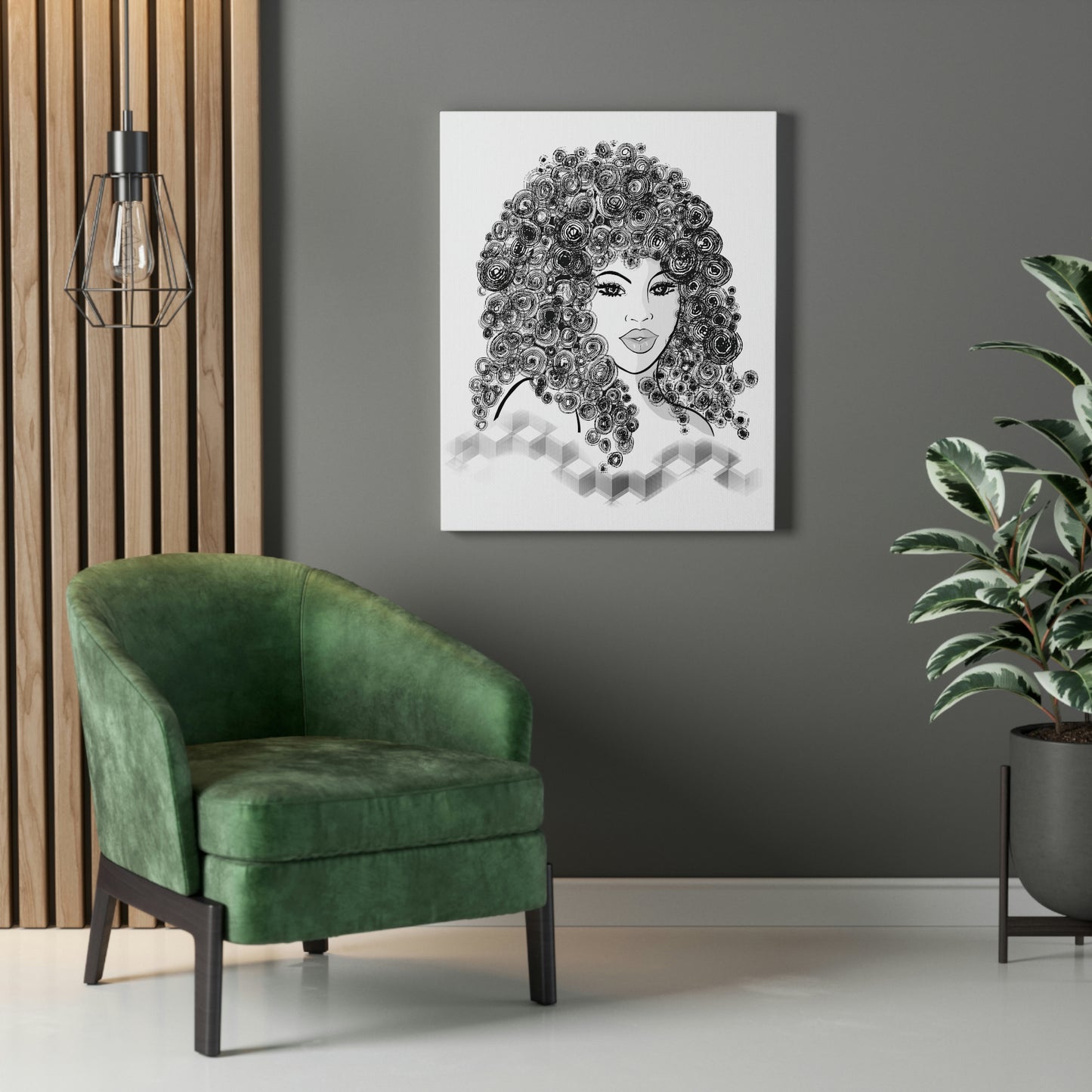 Girl with curls Art on Stretched Canvas