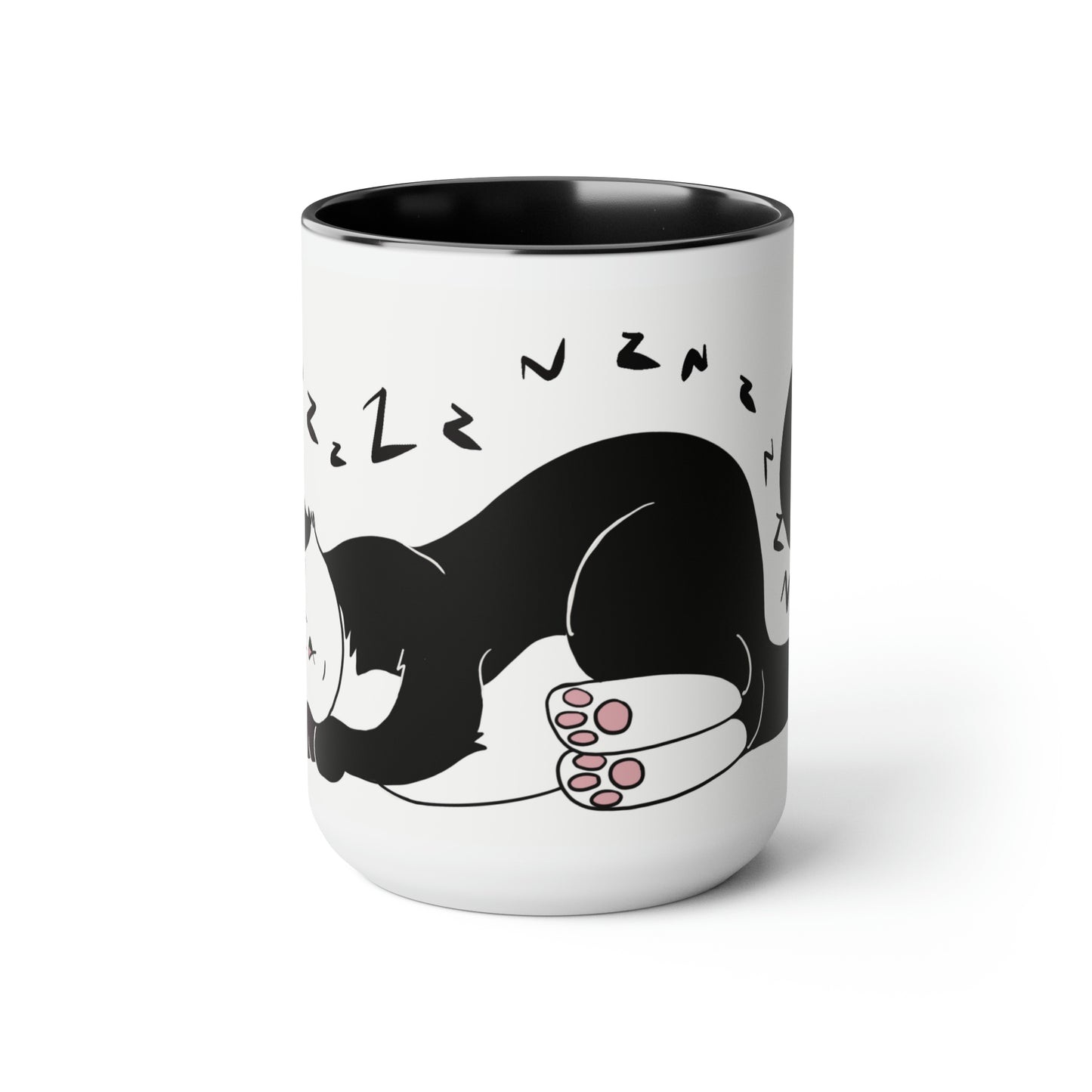 Snoozing cat Two-Tone Coffee Mugs, 15oz