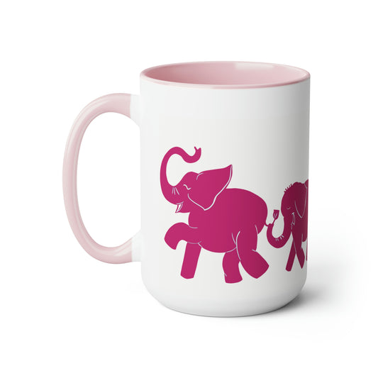 Elephant train Two-Tone Coffee Mugs, 15oz