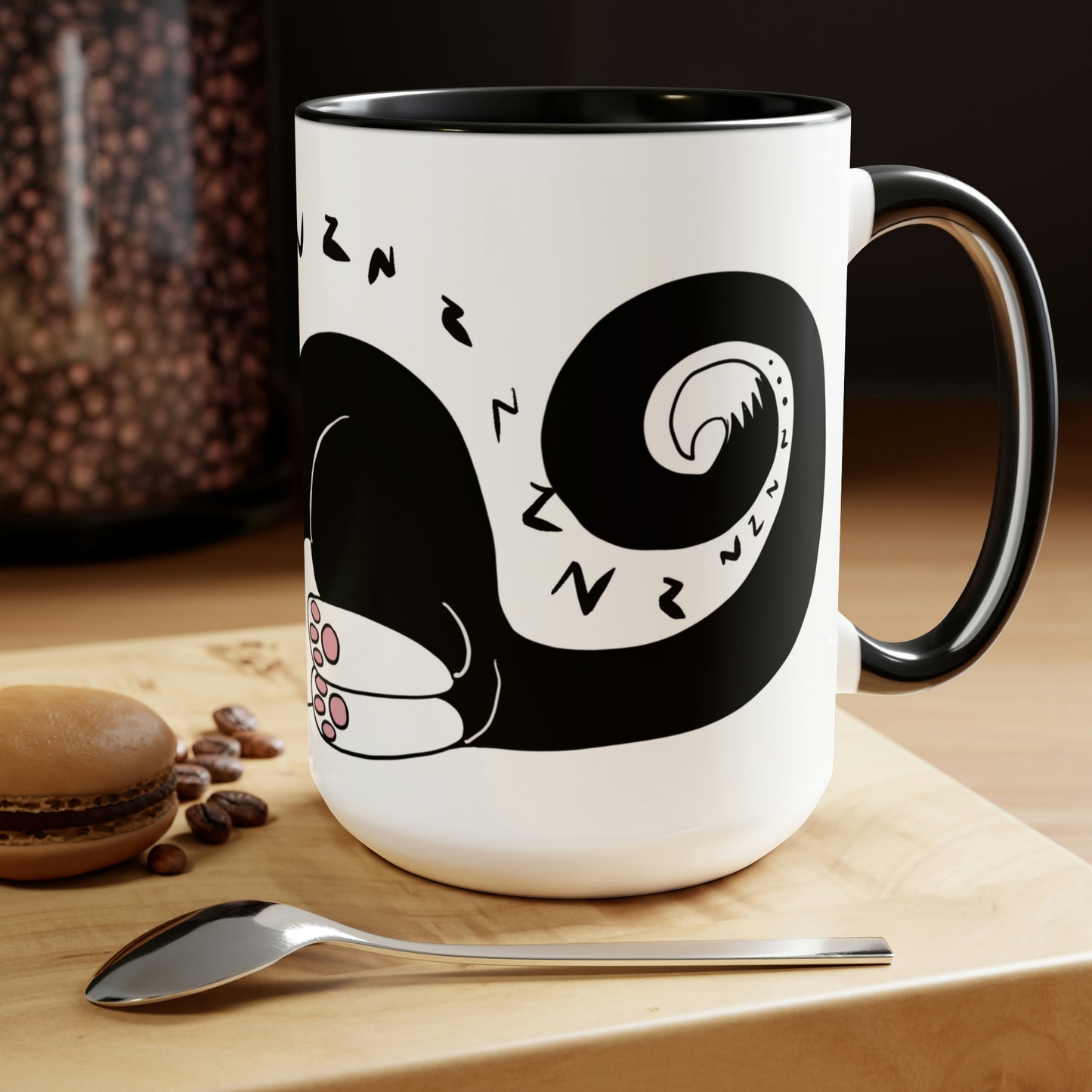 Snoozing cat Two-Tone Coffee Mugs, 15oz