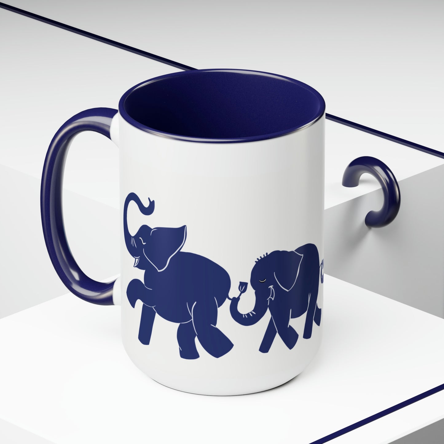 Elephant train Two-Tone Coffee Mugs, 15oz